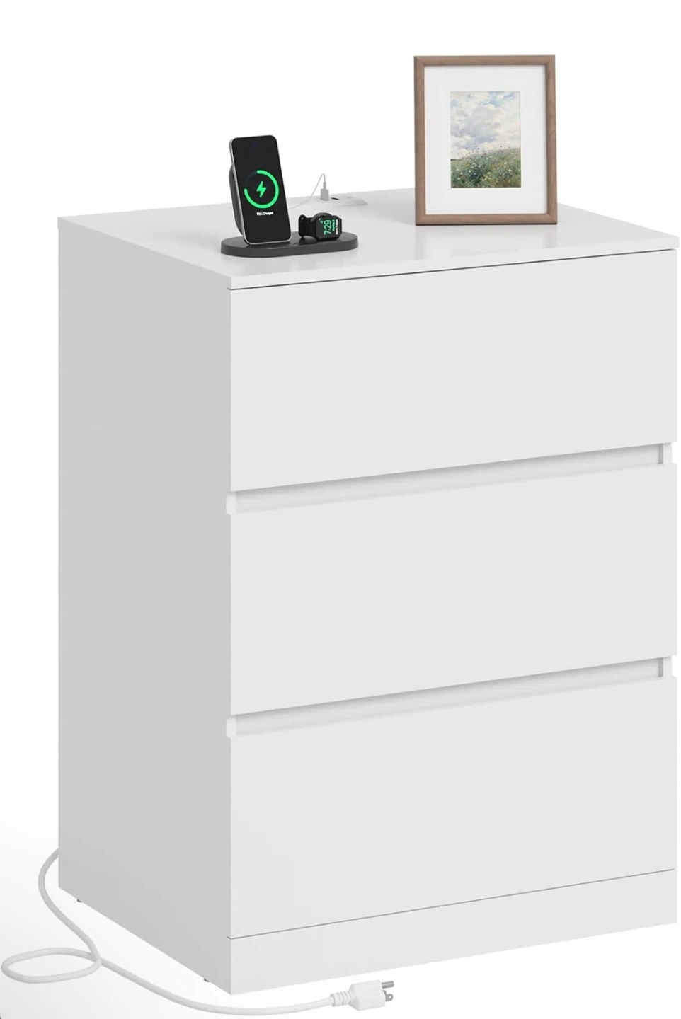 White 4-Drawer Nightstand with Charging Station - photo 3