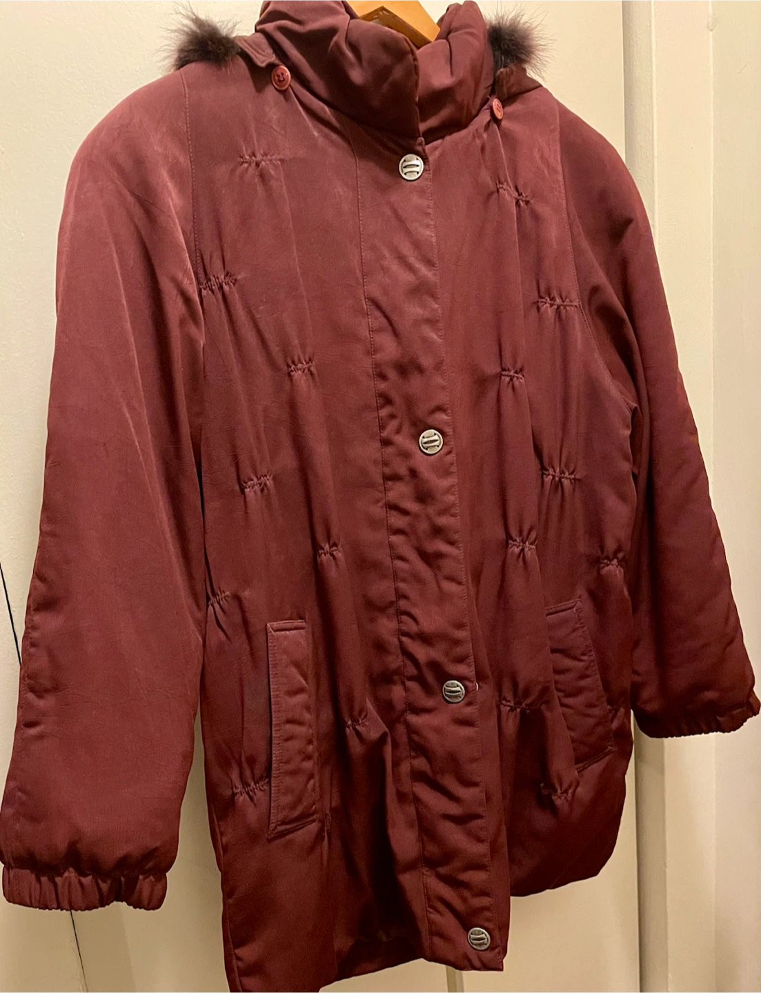 Maroon Puffer Winter Coat with Fur Hood - photo 2