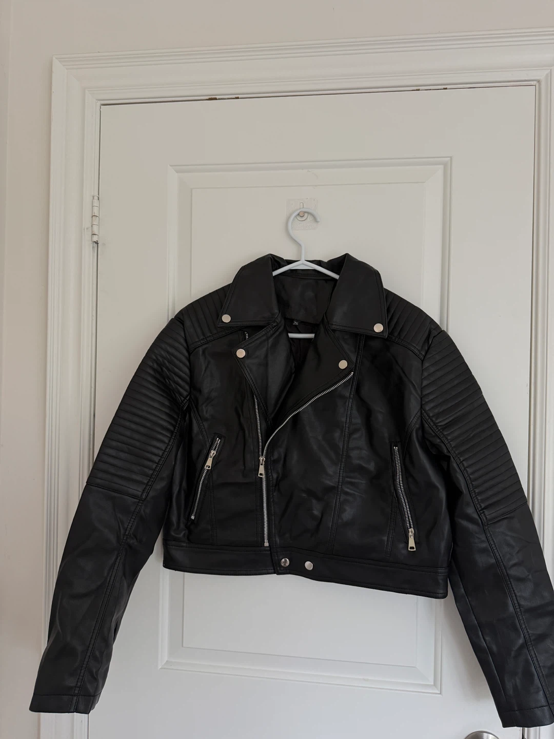 BRAND NEW BLACK LEATHER-LOOK BIKER JACKET