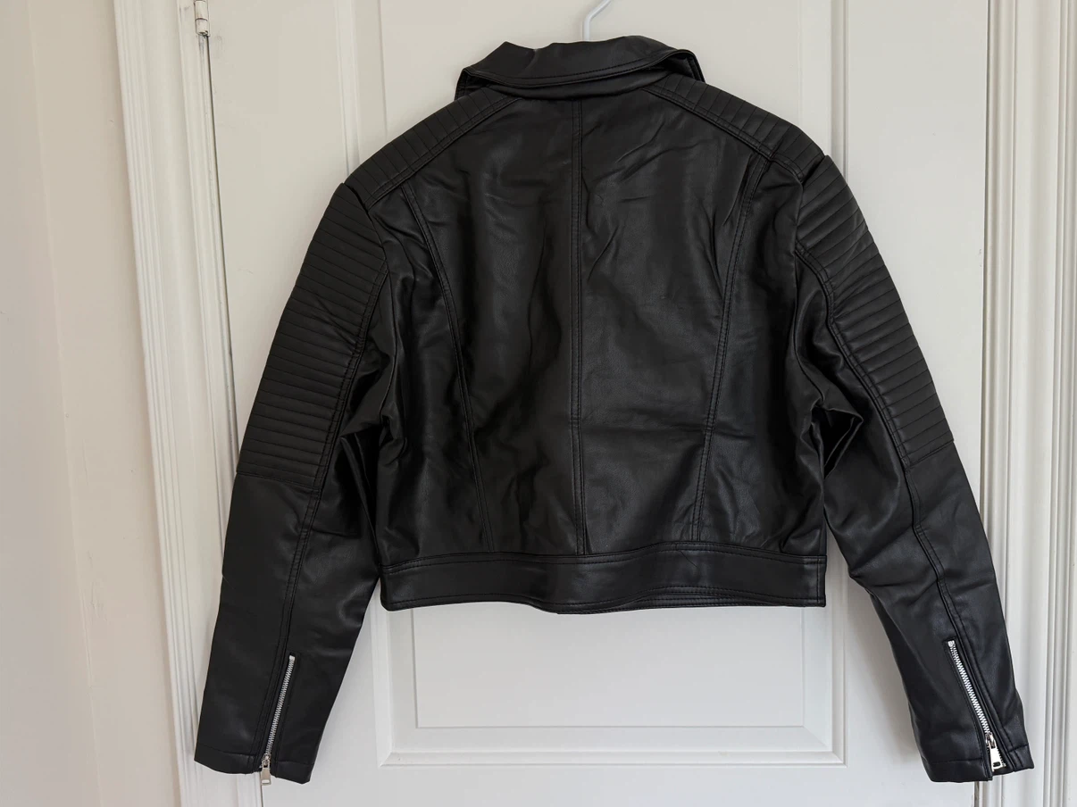 BRAND NEW BLACK LEATHER-LOOK BIKER JACKET - photo 3
