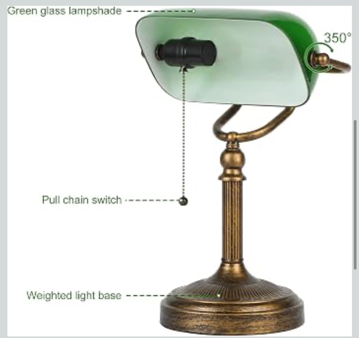 Green Glass Banker's Lamp - photo 5