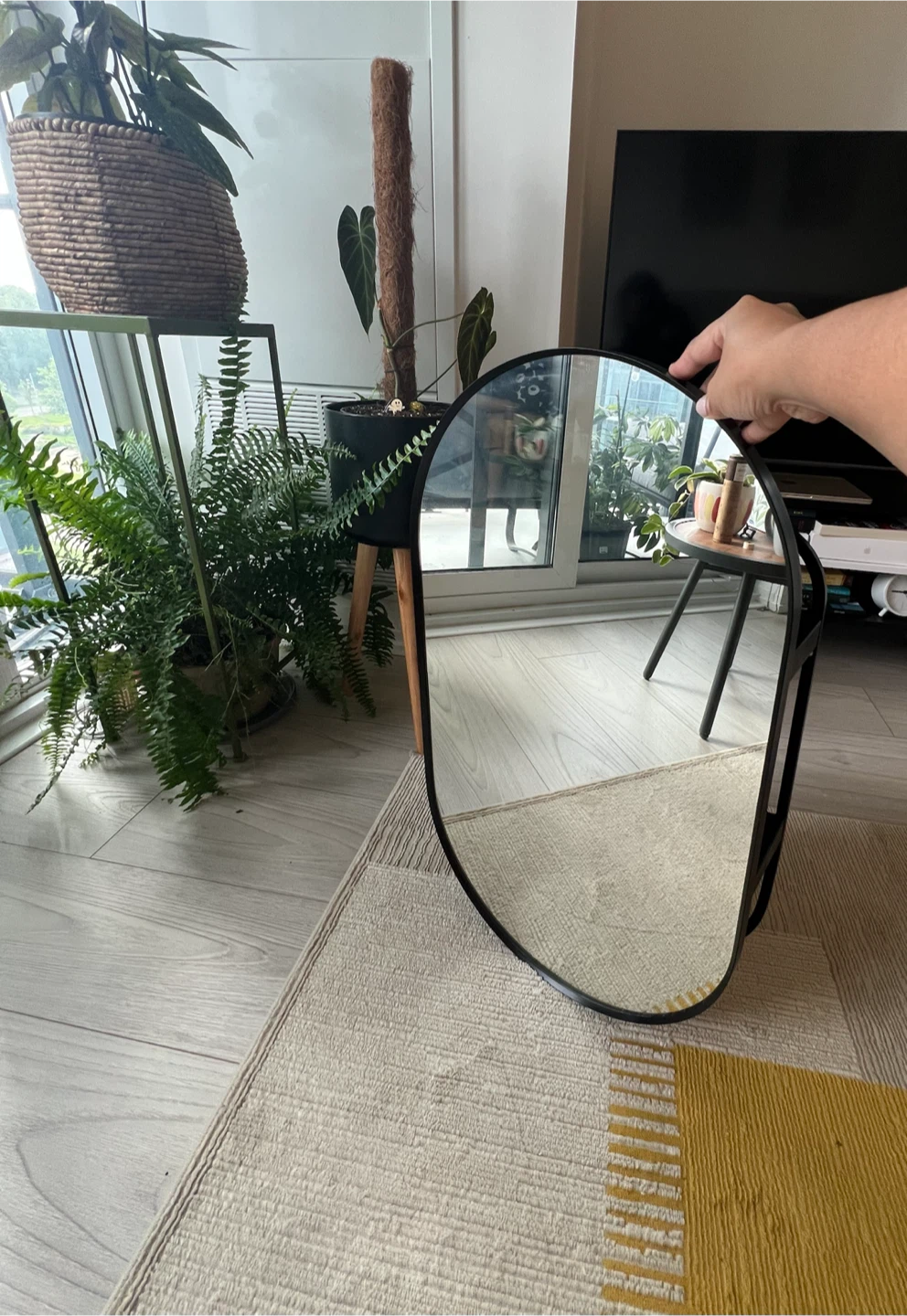 Black Oval Wall Mirror with Shelf