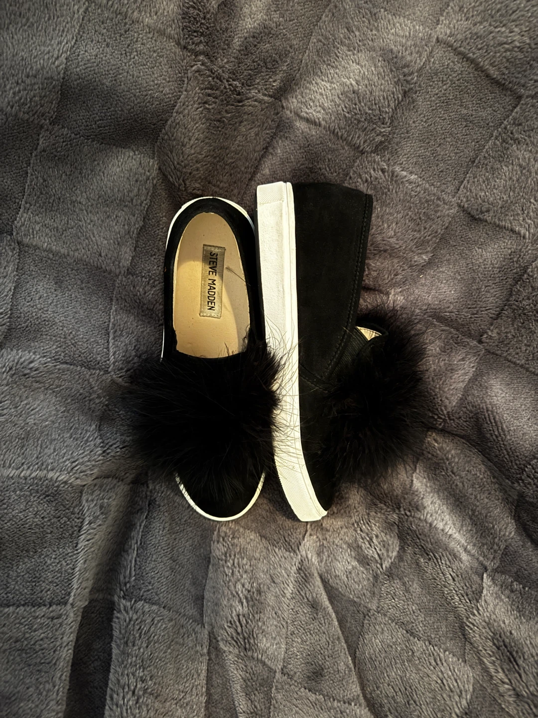 Steve Madden Black Fur Slip-On Sneakers
