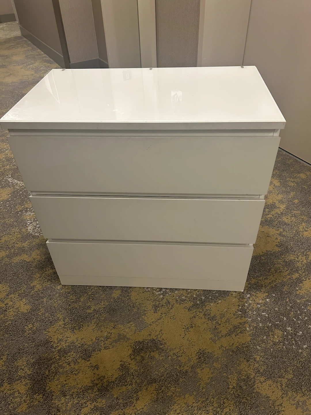 White 3-Drawer Dresser- glass top