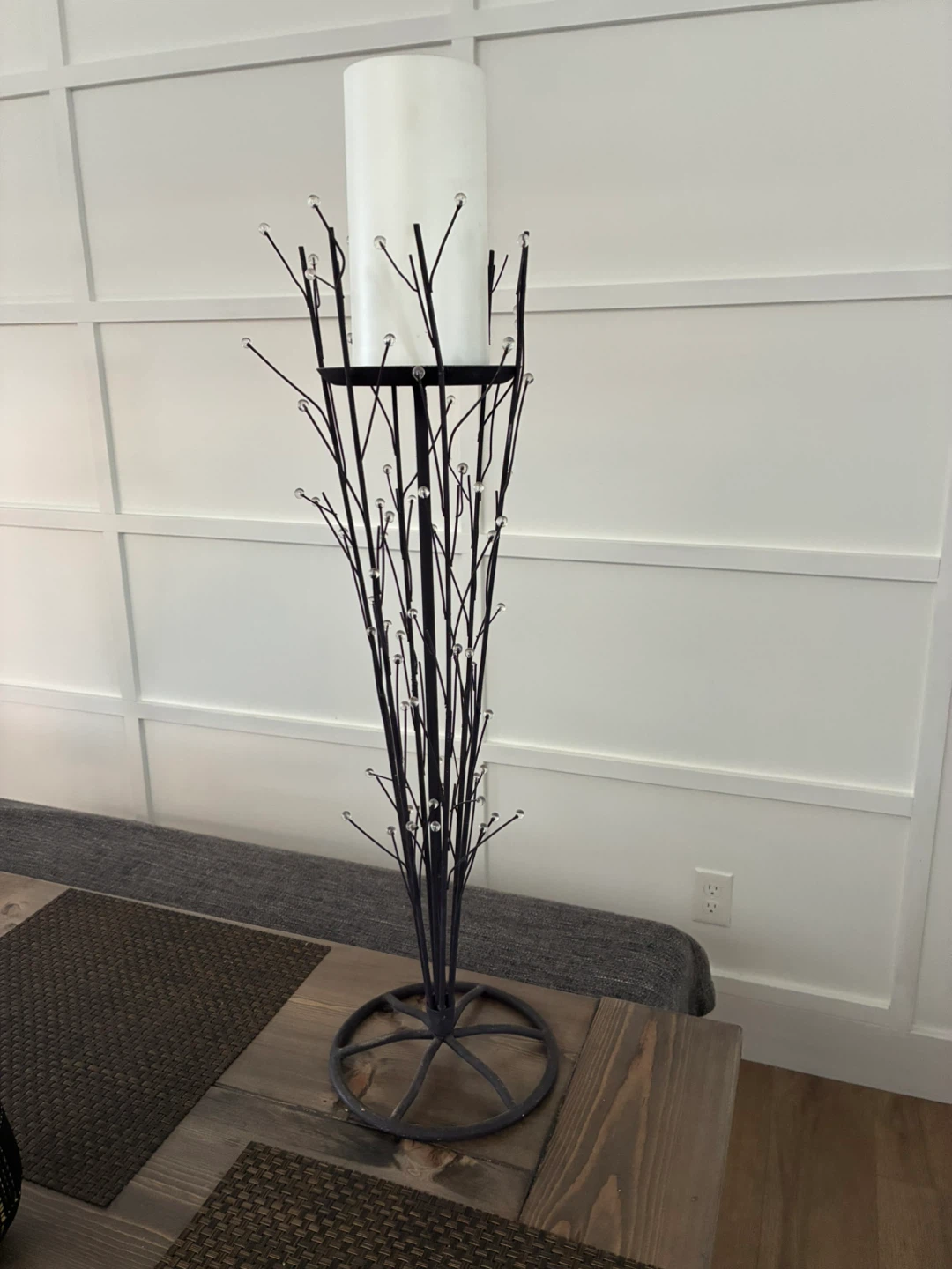 Black Metal Tree Branch Candle Holder with Crystals