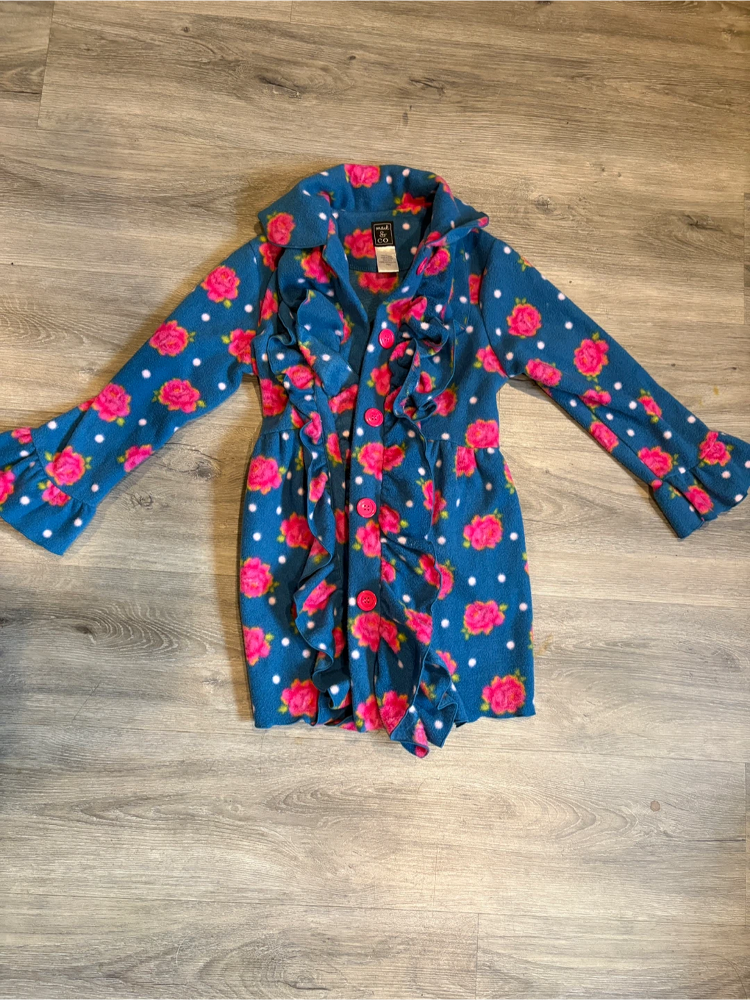 Madi & Co Blue Floral Ruffle Fleece Coat