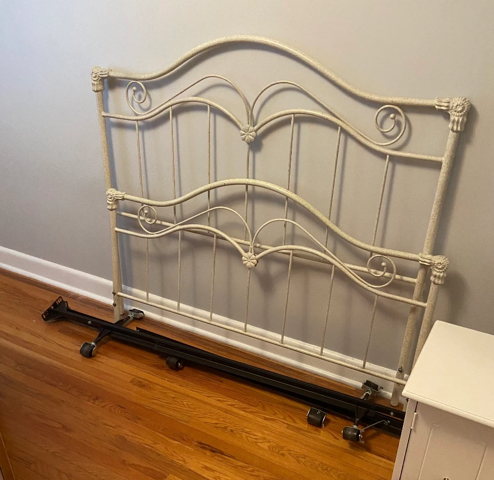 White Metal Bed Frame with Headboard and Footboard