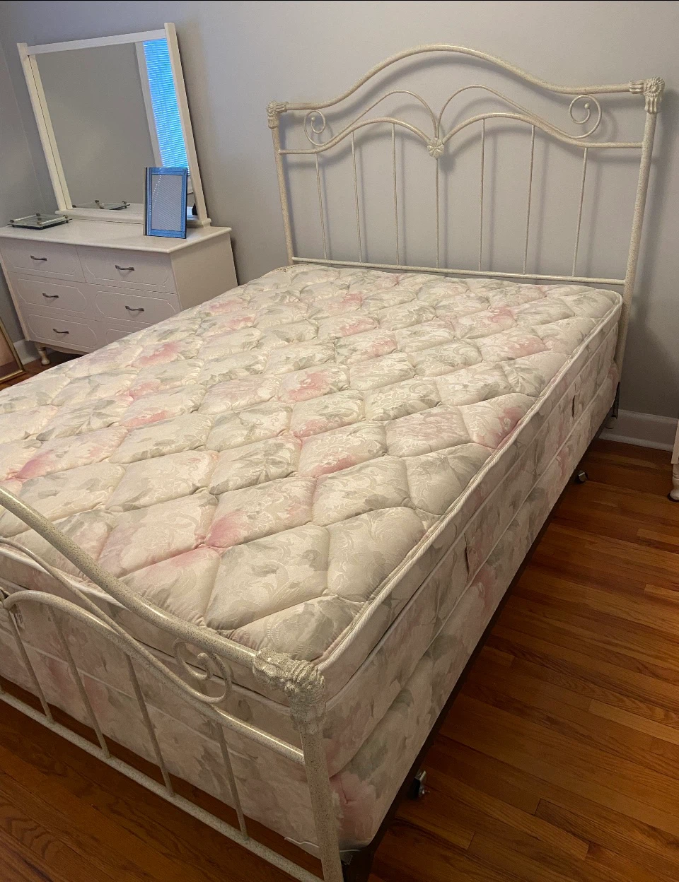 White Metal Bed Frame with Headboard and Footboard - photo 2