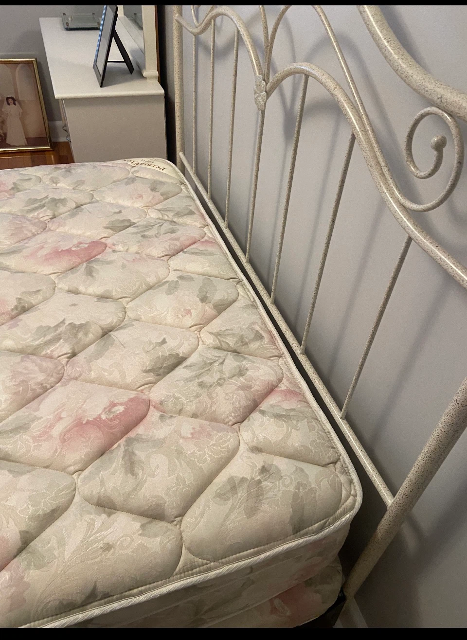 White Metal Bed Frame with Headboard and Footboard - photo 3