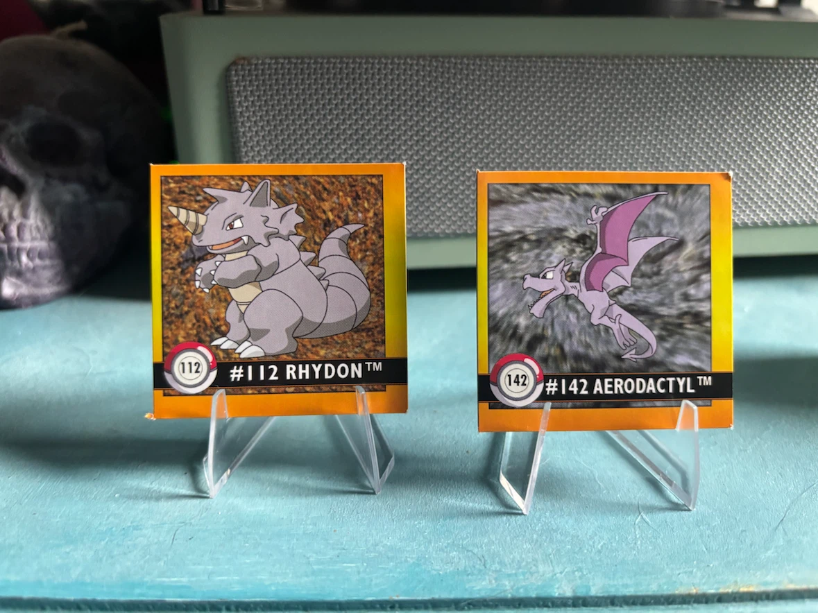 Vintage Pokemon 1999 stickers (Rhydon and Aerodactyl)