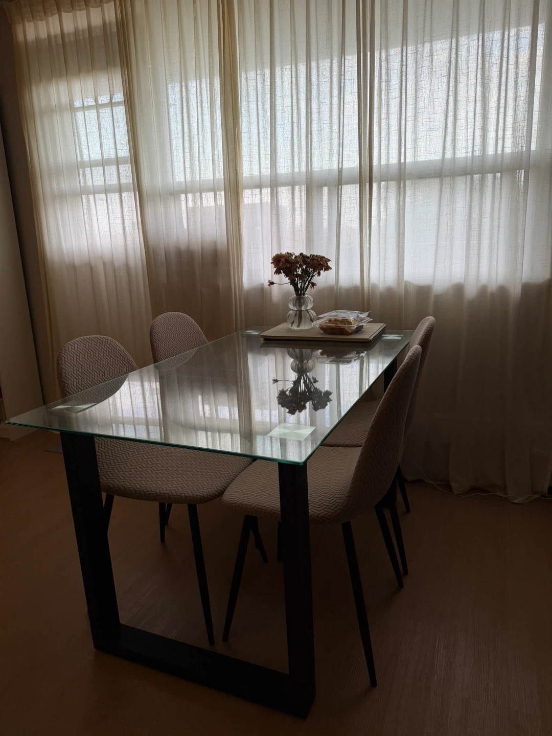 Glass Top Dining Table with 4 Chairs