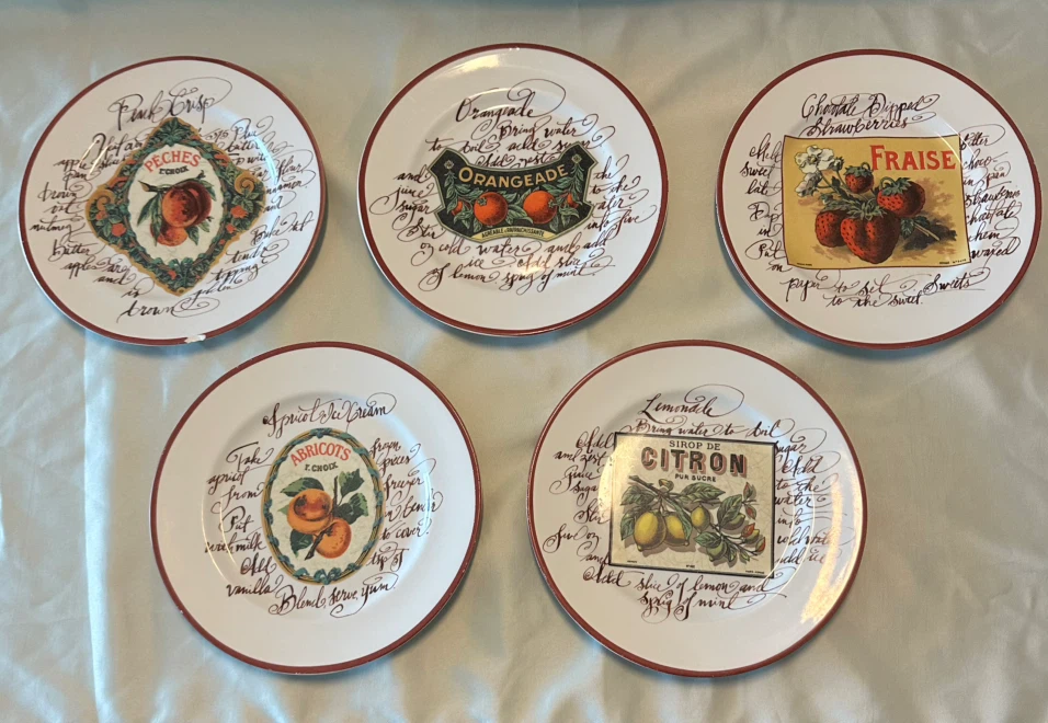 Set of 5 Williams-Sonoma fruit recipe plates