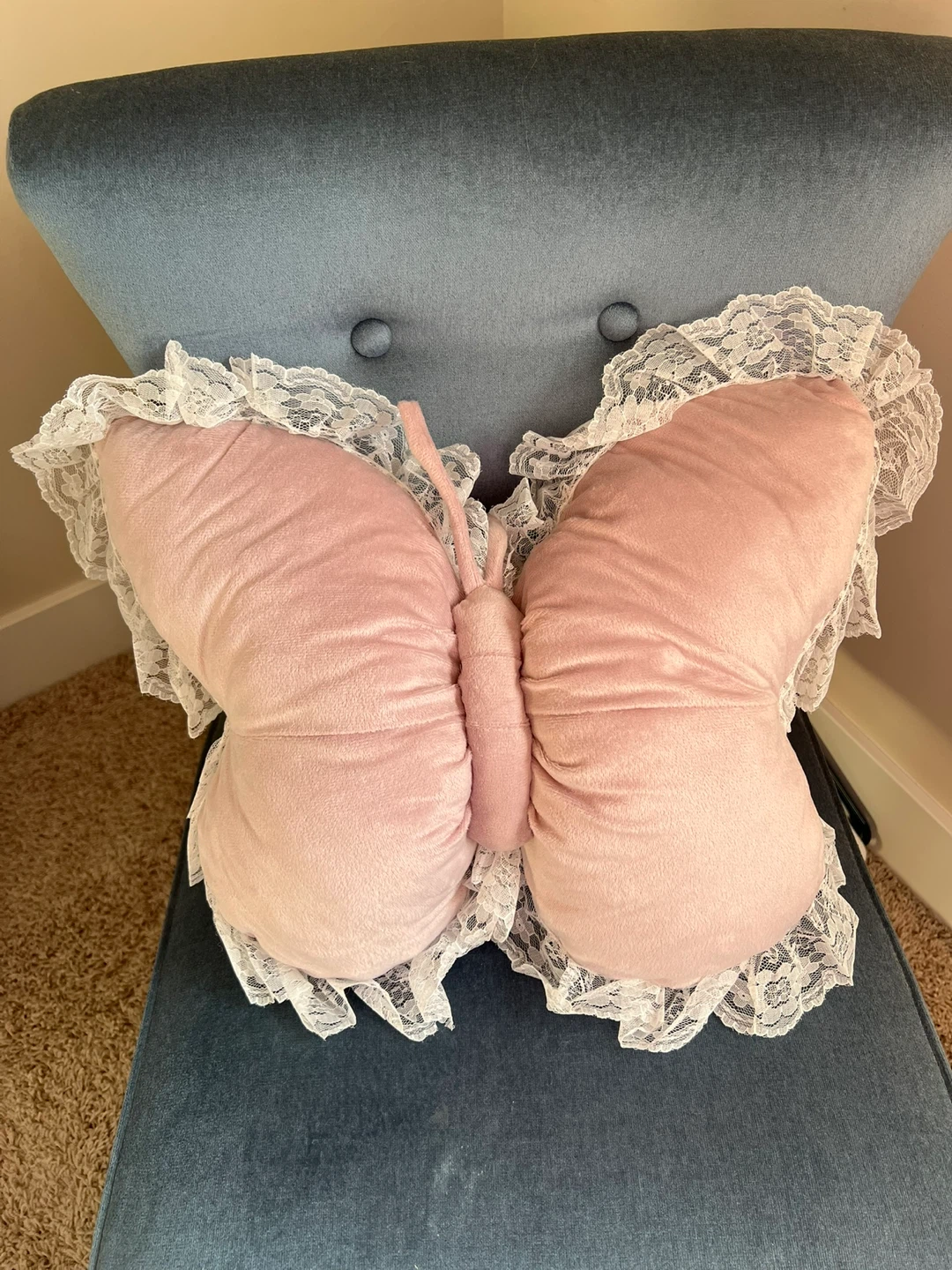 Pink Butterfly Pillow with Lace