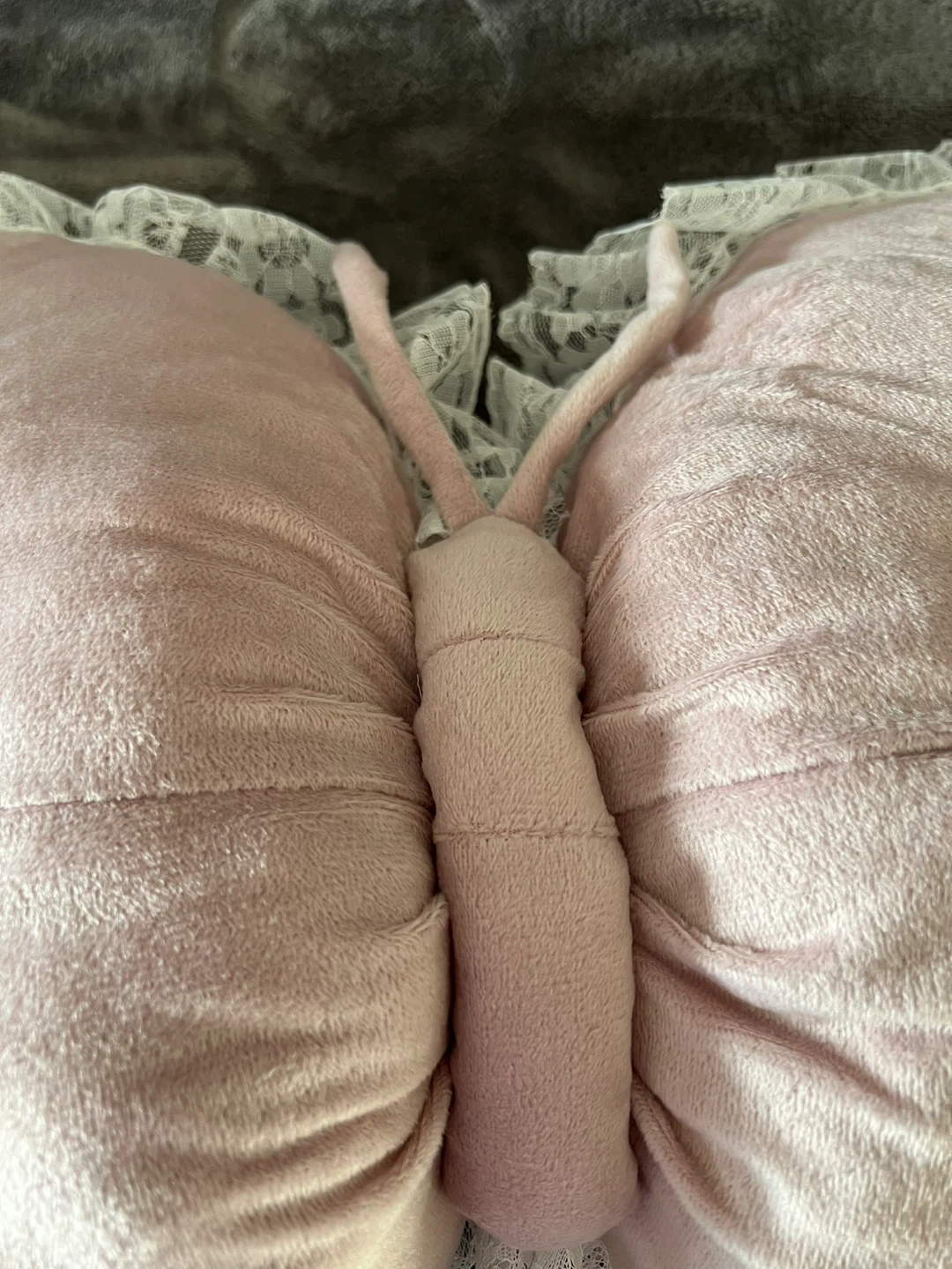 Pink Butterfly Pillow with Lace - photo 2