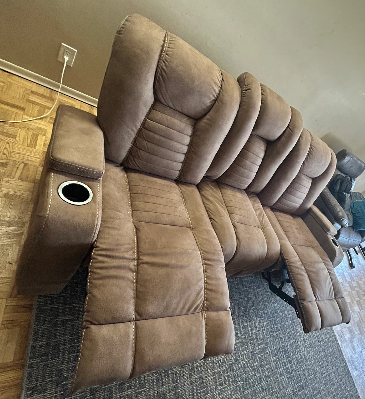 Brown Reclining Loveseat with Cup Holders