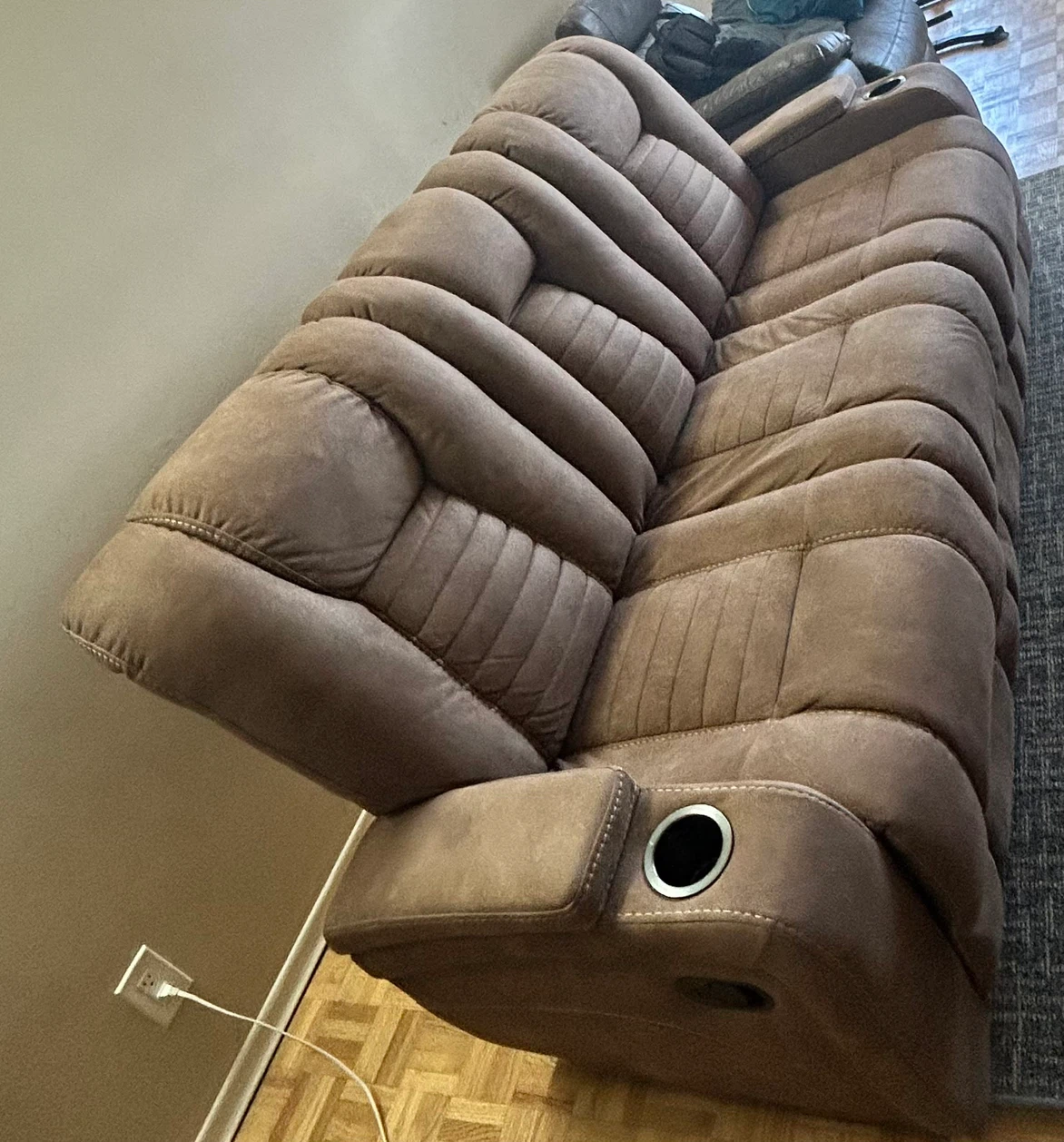 Brown Reclining Loveseat with Cup Holders - photo 2