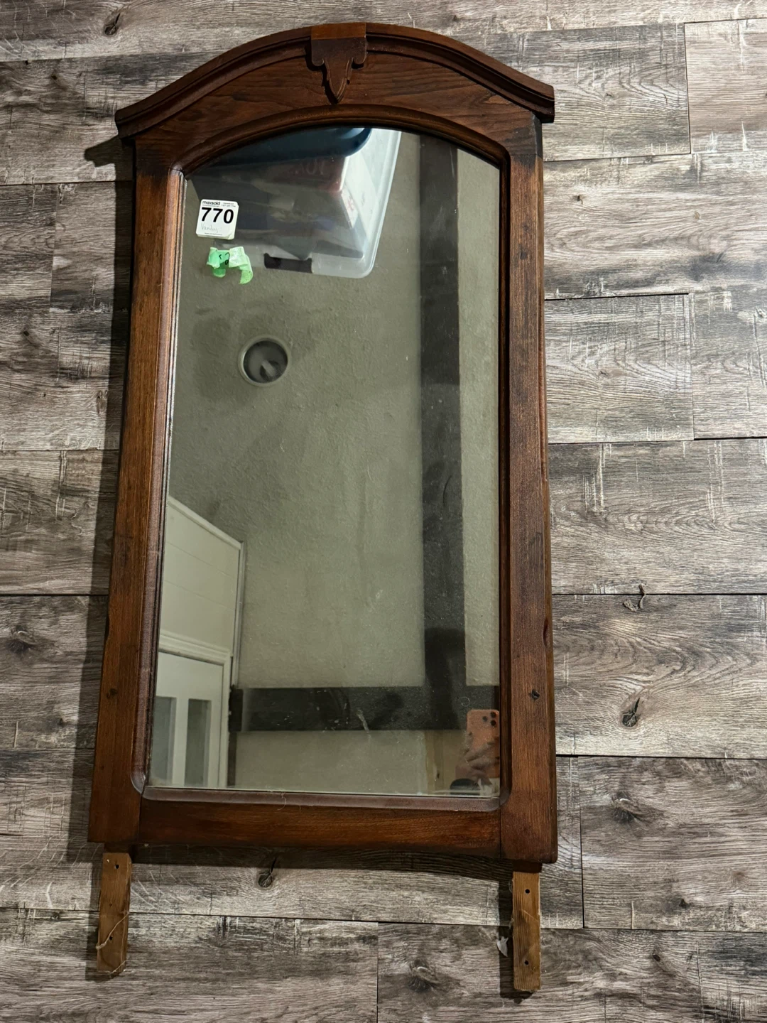 Vintage Antique Wood Vanity Mirror Arched Frame