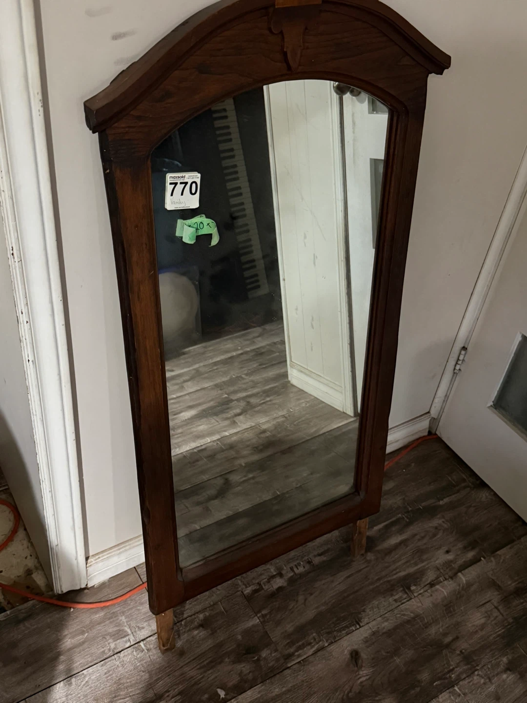 Vintage Antique Wood Vanity Mirror Arched Frame - photo 4