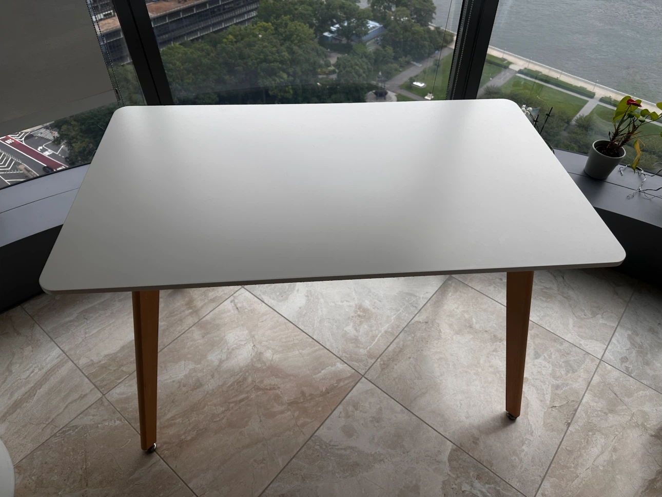 White Dining Table with Wood Legs