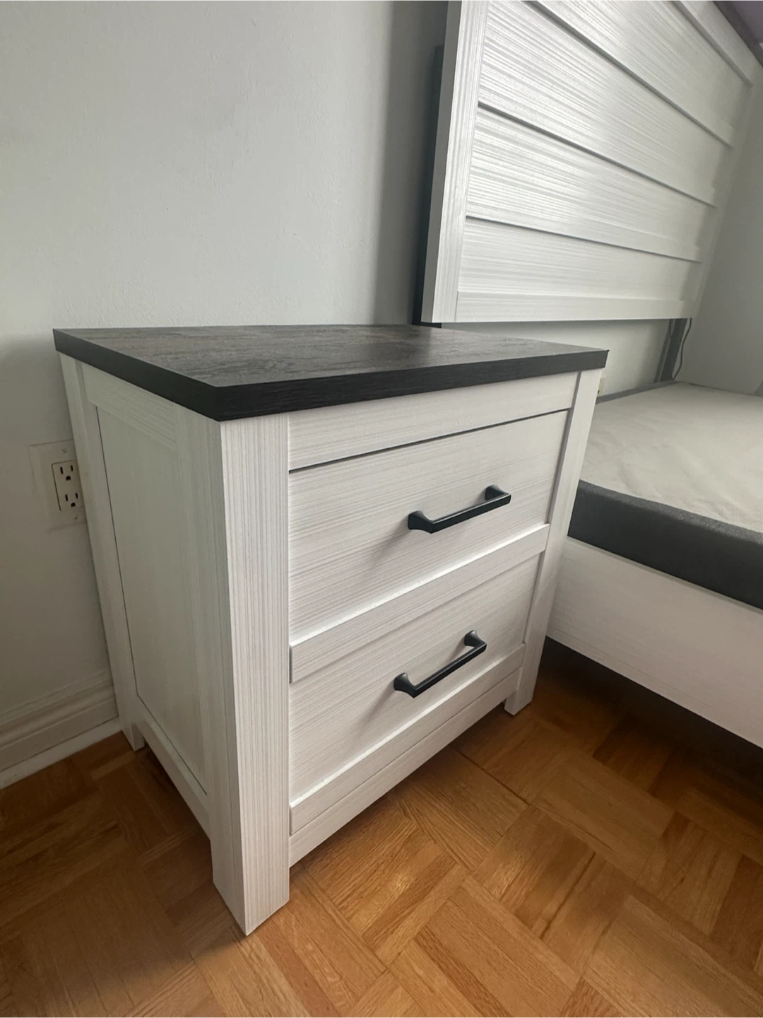 Modern White and Wood Bed Frame with Nightstand - photo 2