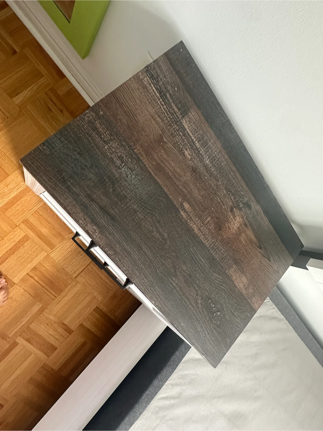 Modern White and Wood Bed Frame with Nightstand - photo 3