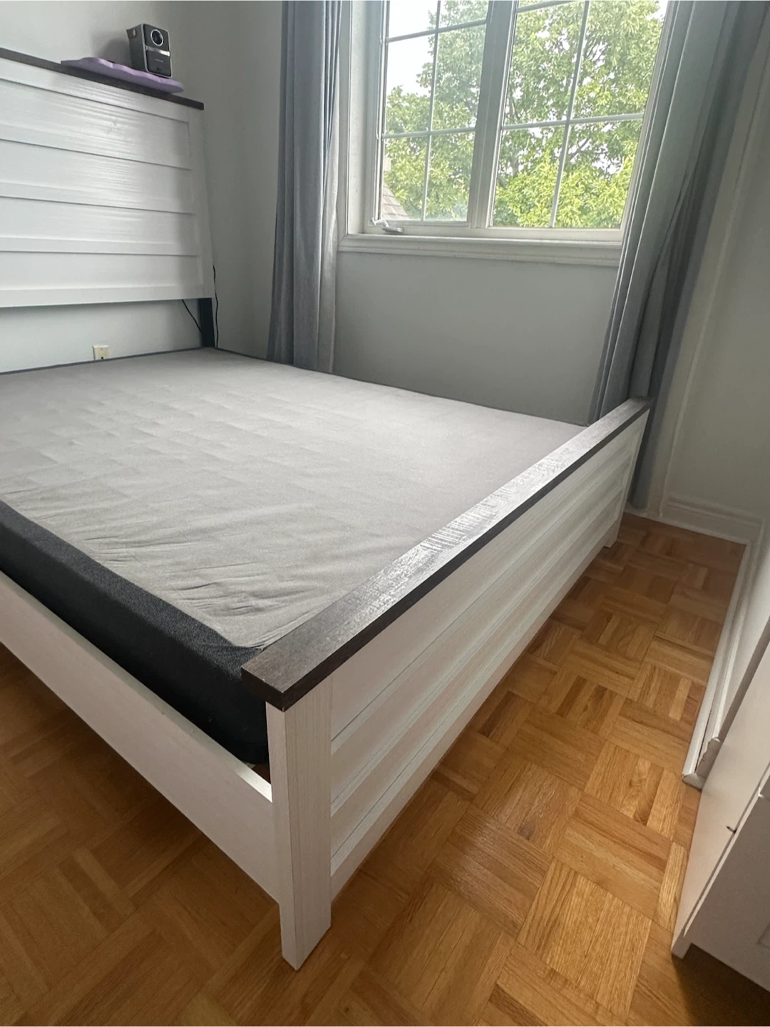Modern White and Wood Bed Frame with Nightstand - photo 5