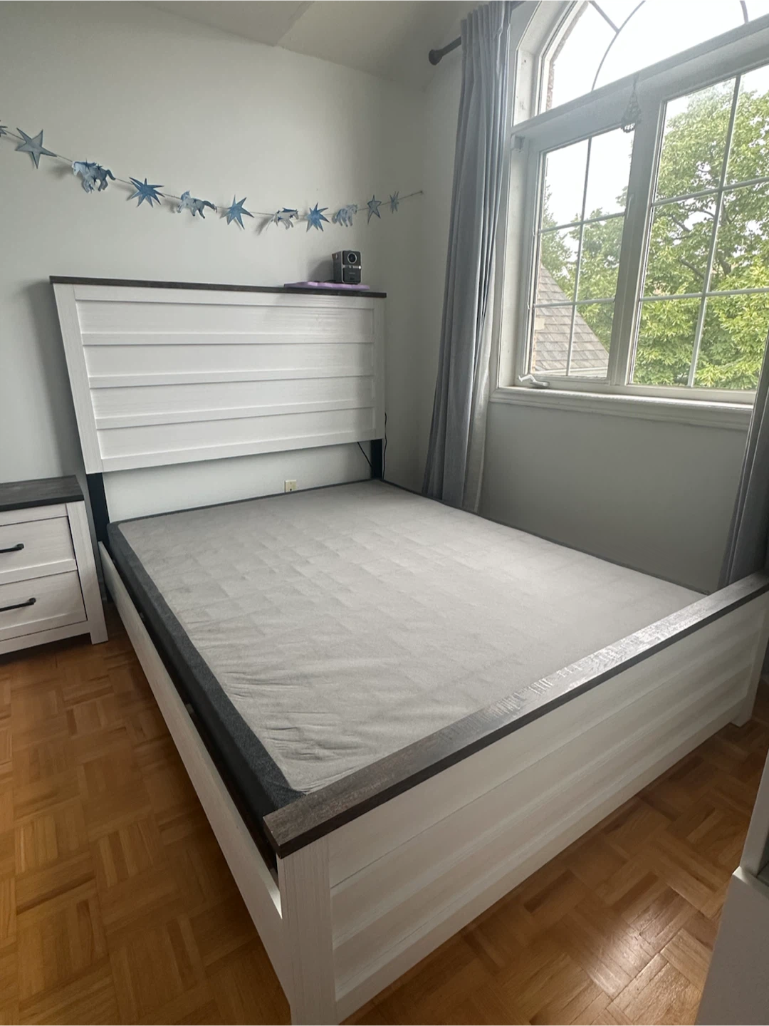 Modern White and Wood Bed Frame with Nightstand - photo 5