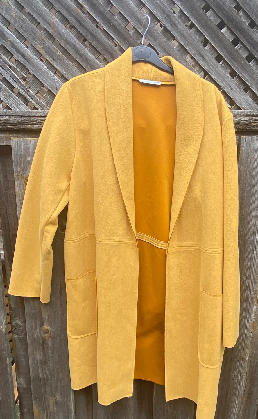 Zara Faux Suede Mustard Textured Long Jacket /Coat, Size M/L