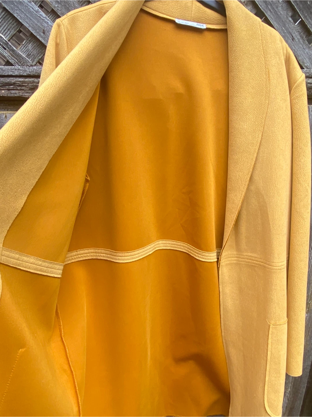 Zara Faux Suede Mustard Textured Long Jacket /Coat, Size M/L - photo 2