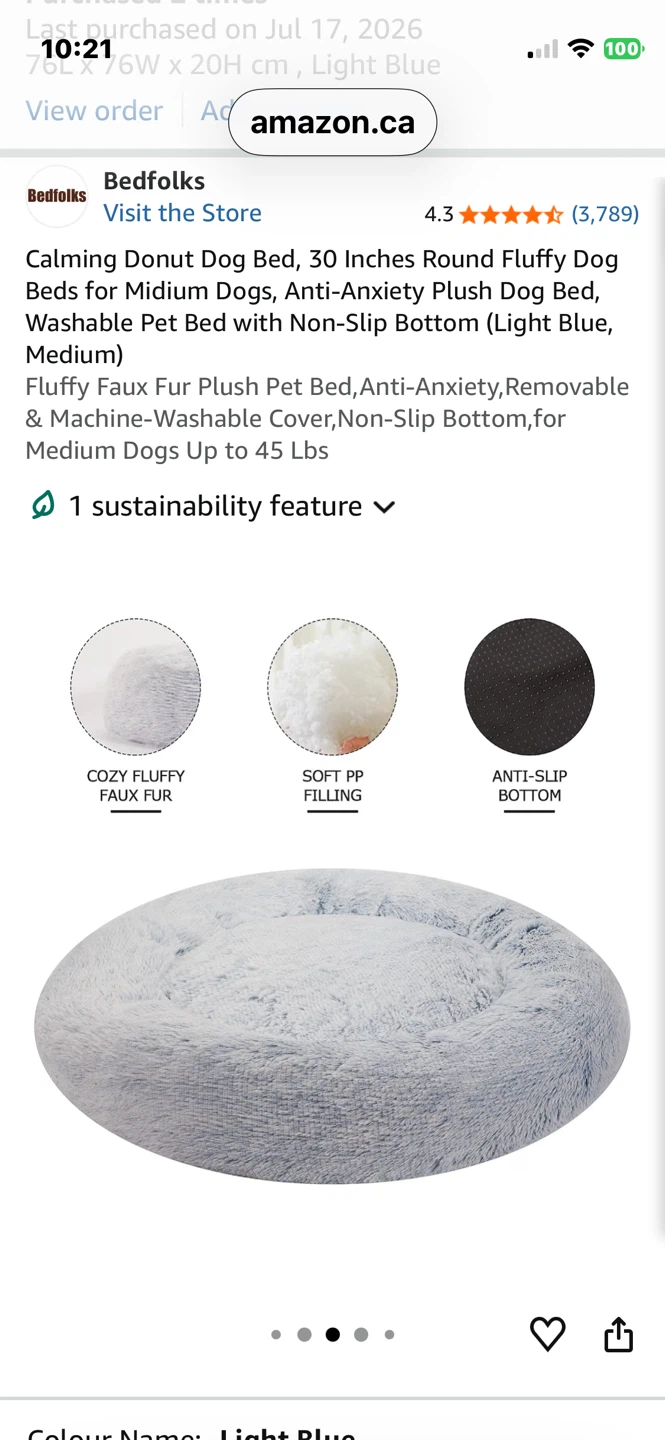 Bedfolks Calming Donut Dog Bed - 30 Inch Round - Light Blue - photo 2