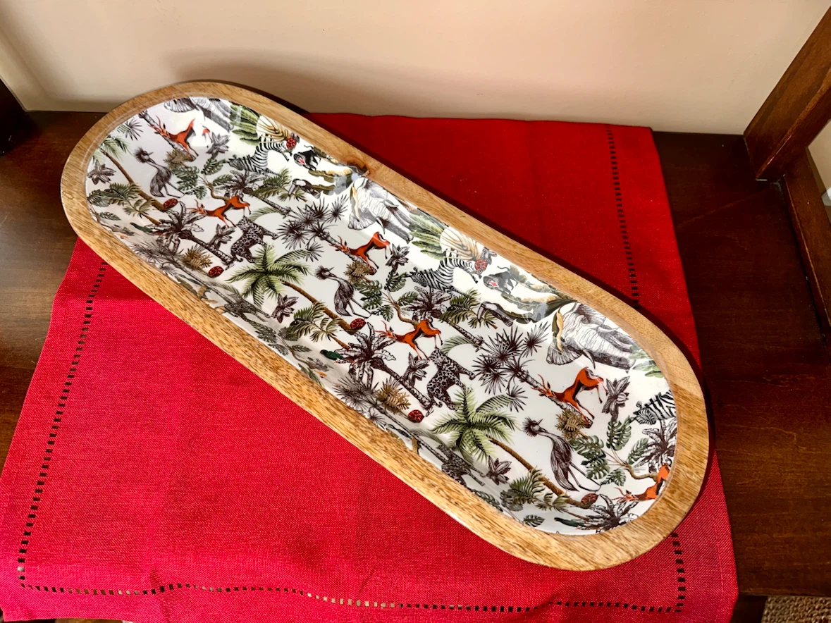 Wooden Serving Tray with Jungle Animals Print