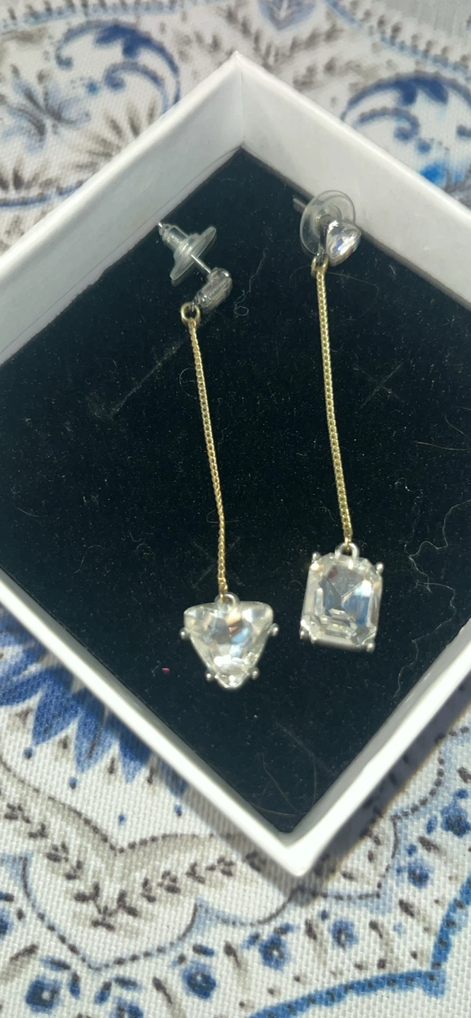 Crystal Heart and Square Dangle Earrings