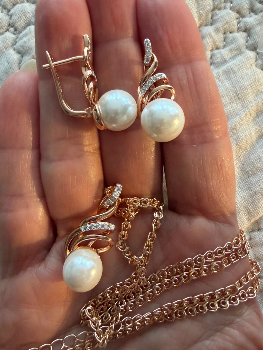 14k pearl earrings necklace