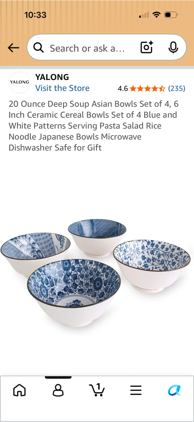 20oz Ceramic Blue and White Bowls Set of 4 - photo 3