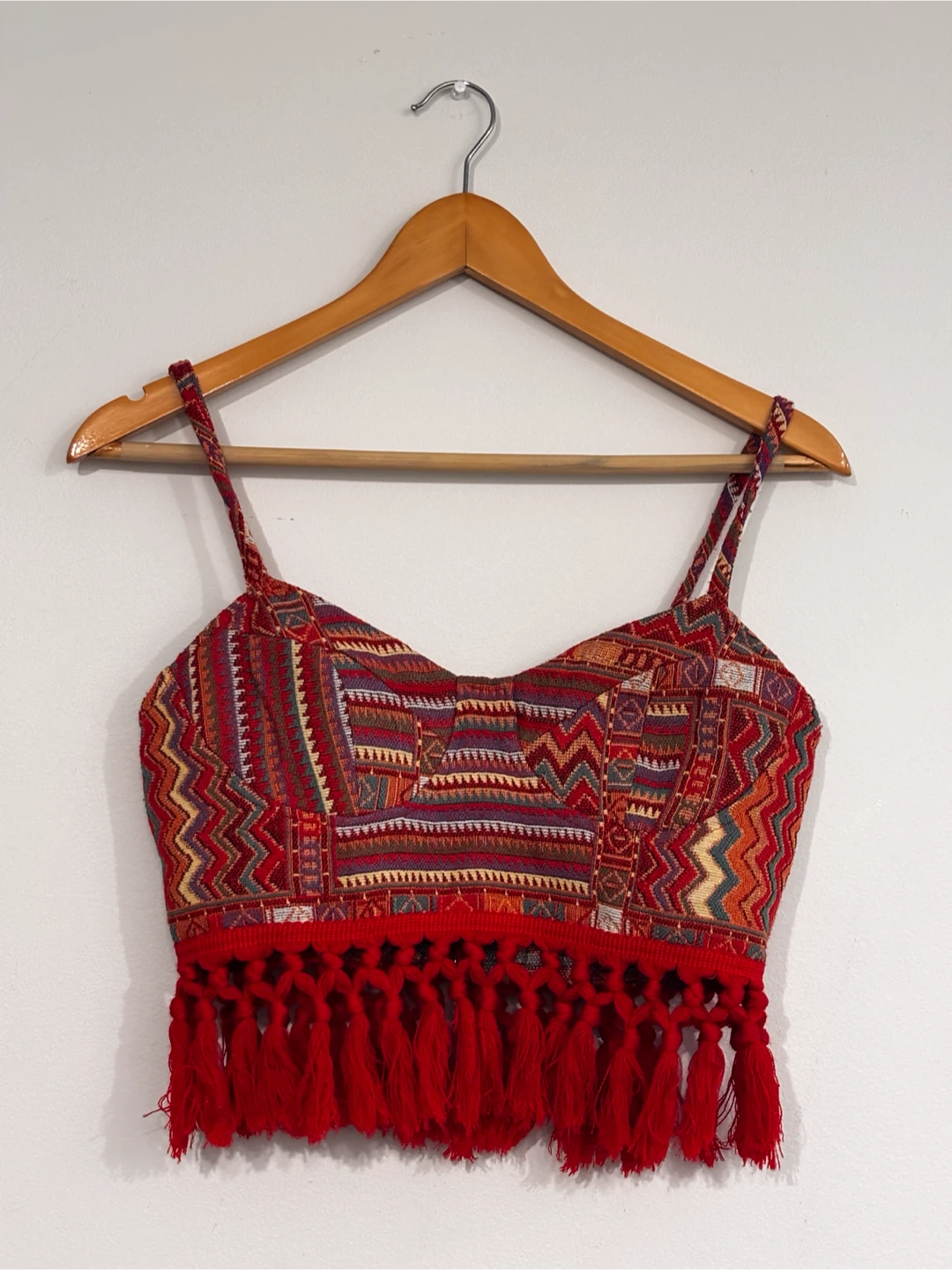 Embroidered Crop Top with Tassels