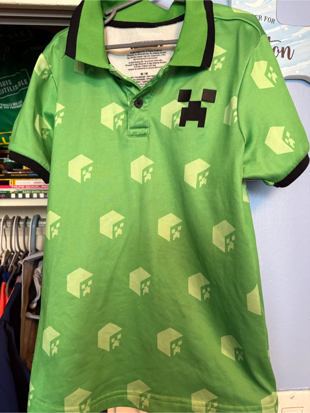 Minecraft Creeper Green Polo Shirt Size M