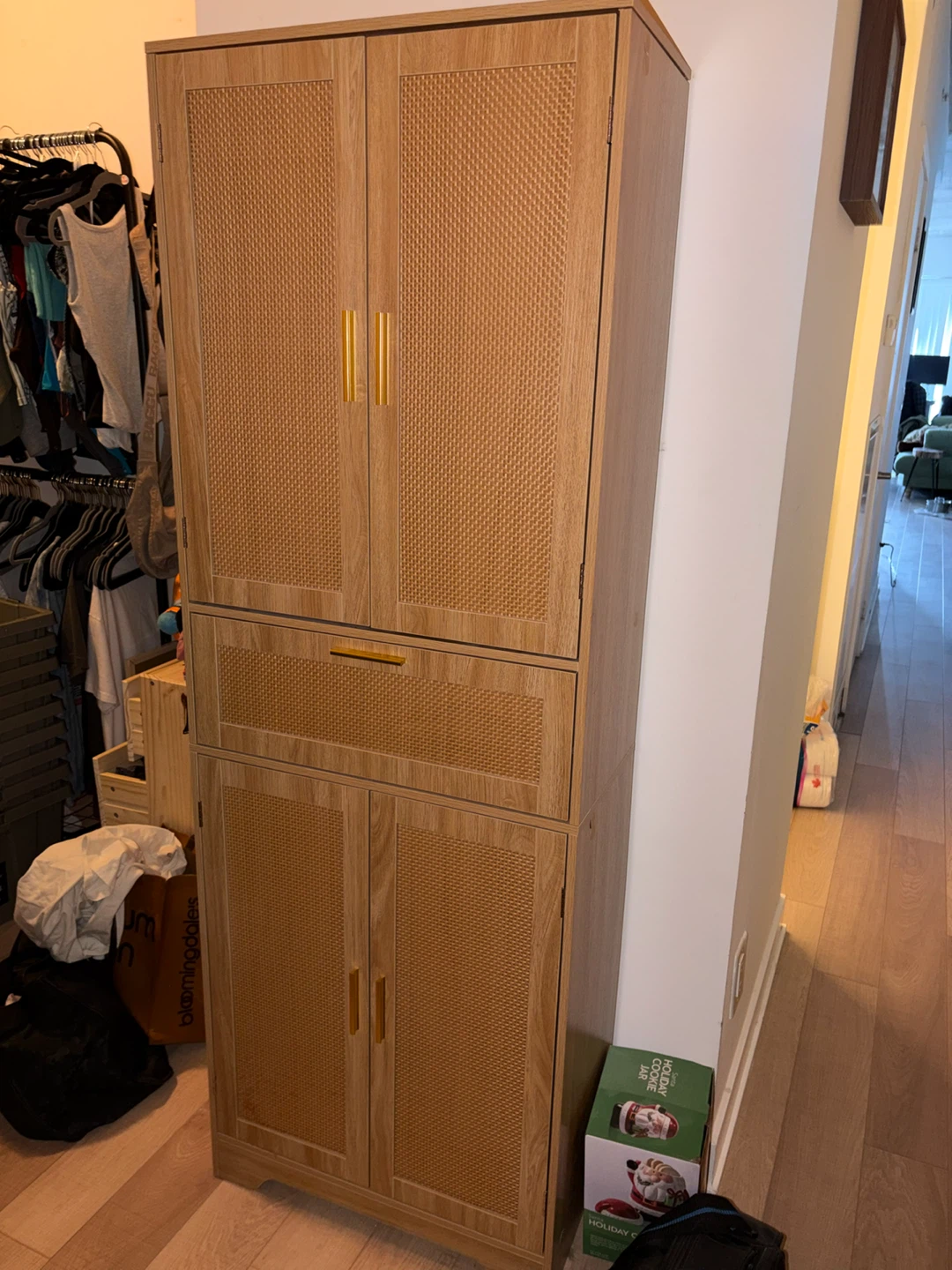 Tall Cabinet With Rattan Accents