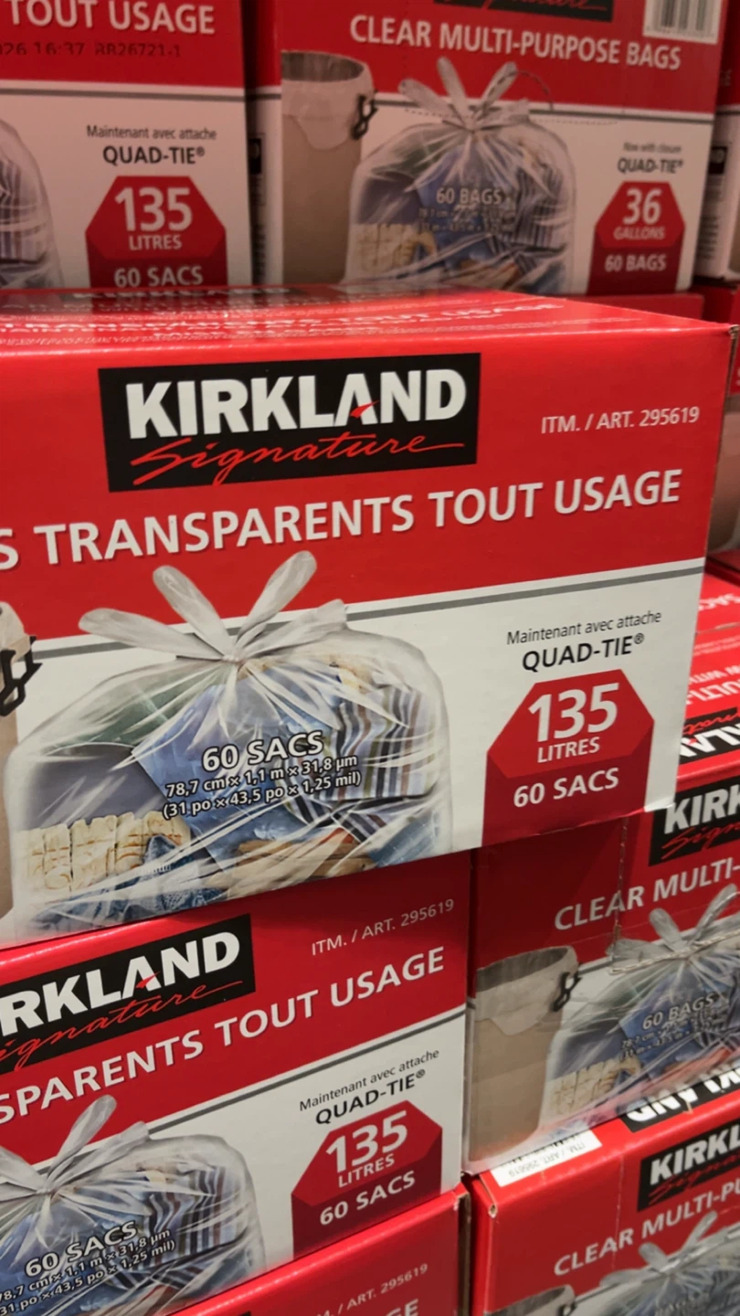 Kirkland Signature 135 Litre Clear Multi-Purpose Bags (60 Count)