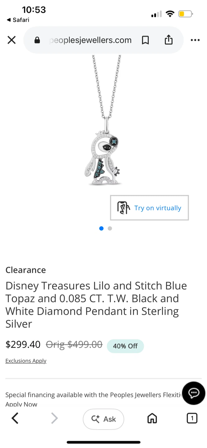 Disney Lilo & Stitch Blue Topaz & Diamond Pendant Necklace - photo 4