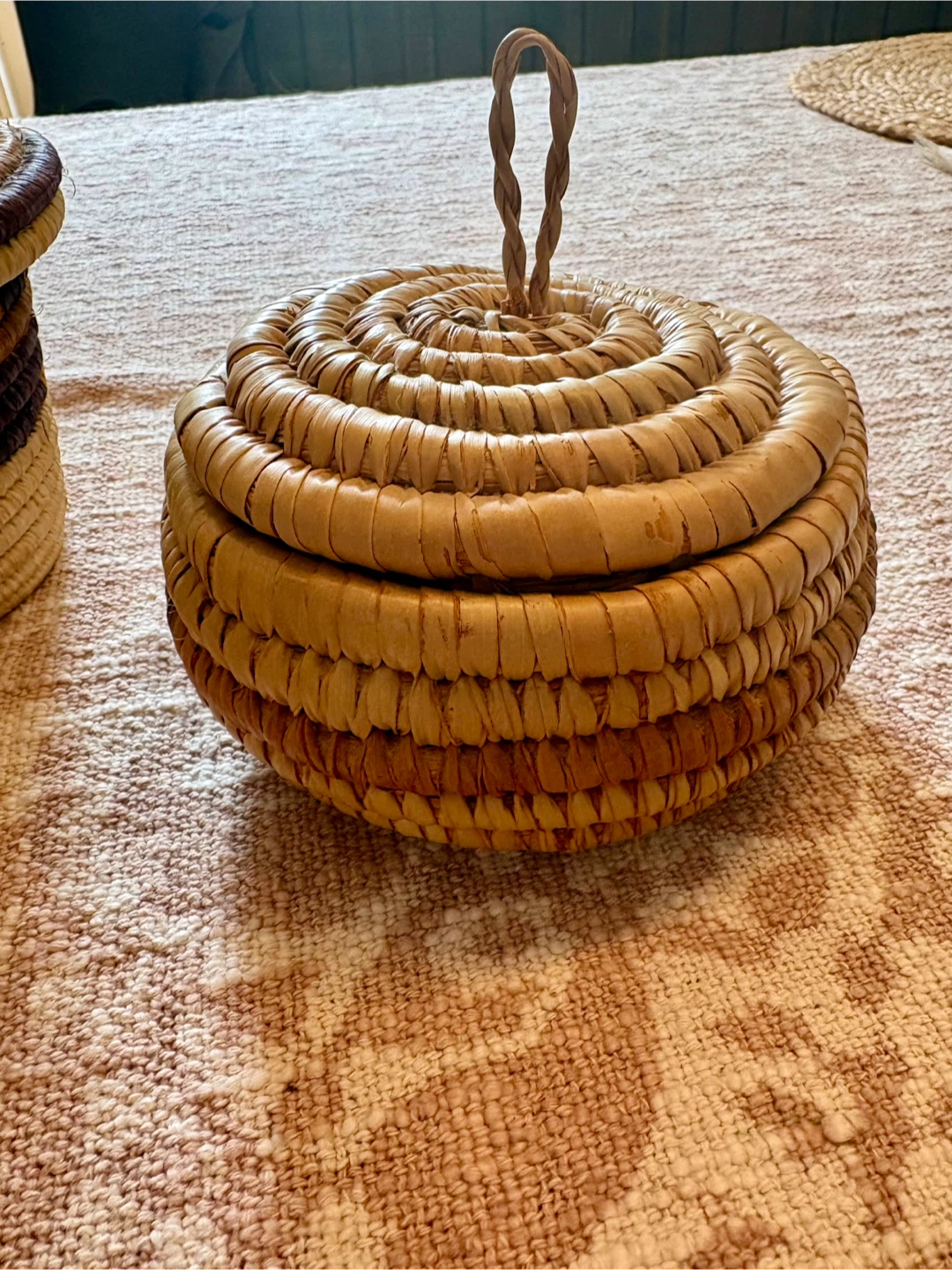 Vintage Moroccan Woven Basket with Lid