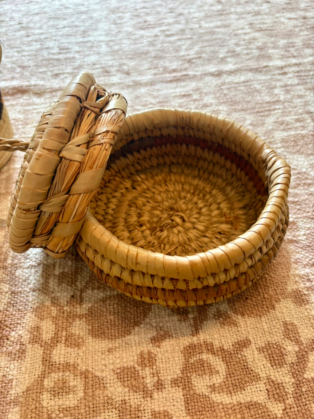 Vintage Moroccan Woven Basket with Lid - photo 2