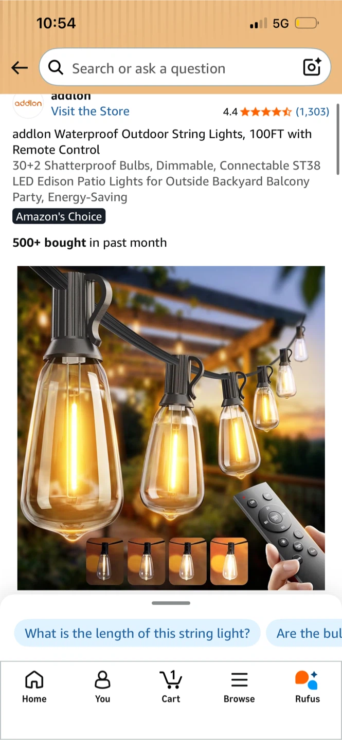 Addlon 100FT Outdoor String Lights with Remote