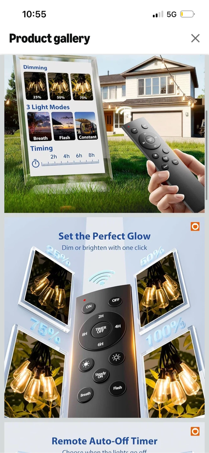 Addlon 100FT Outdoor String Lights with Remote - photo 3