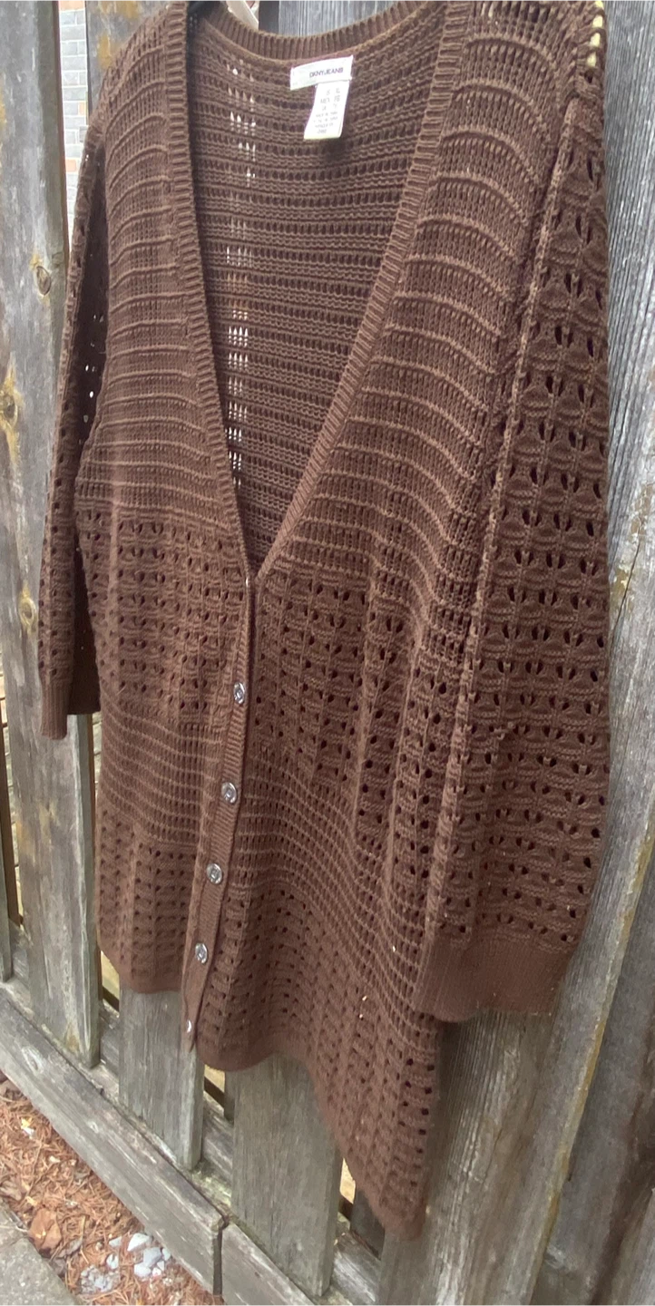 DKNY Jeans Brown Open Knit Button Down Cardigan XL - photo 2