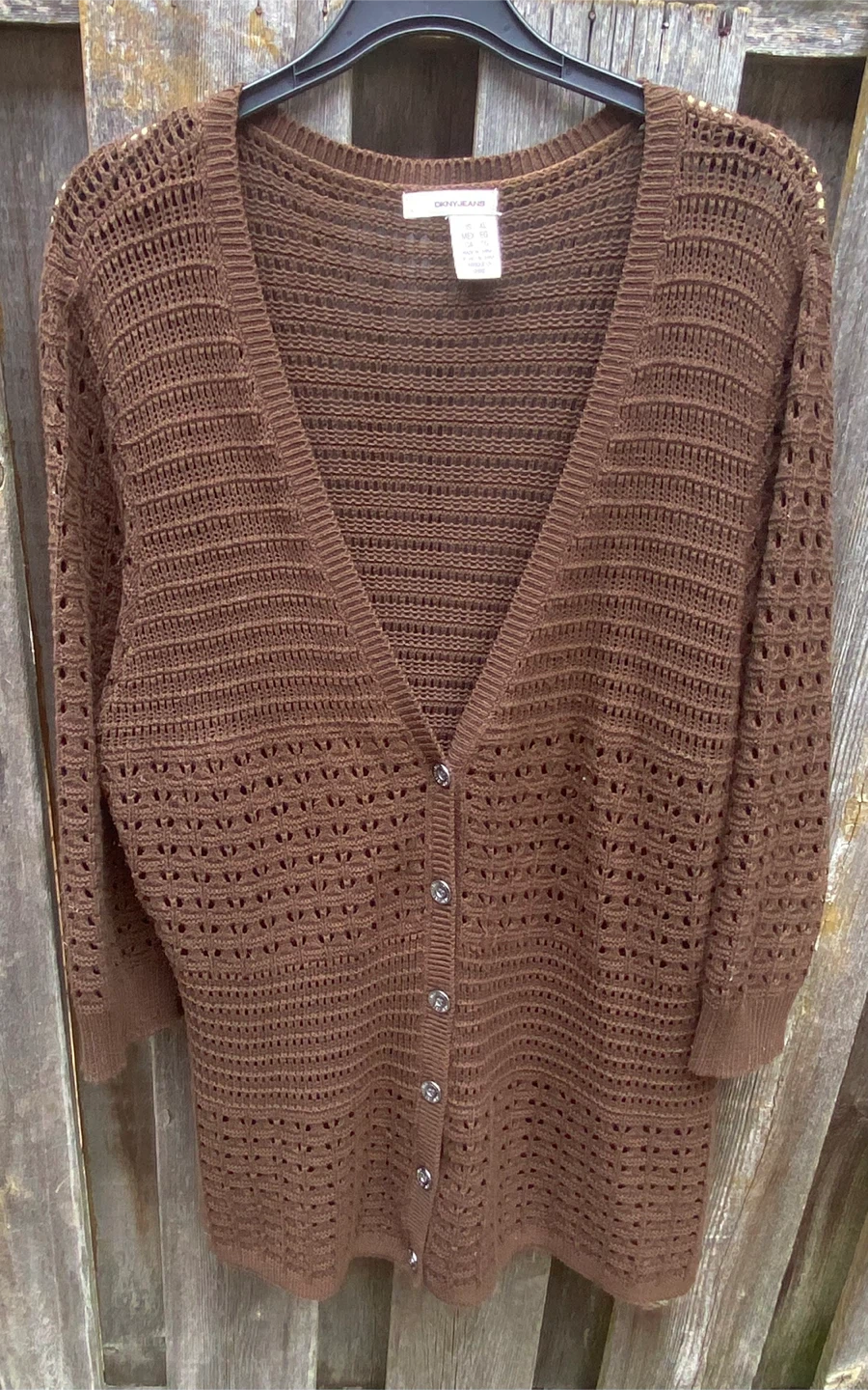 DKNY Jeans Brown Open Knit Button Down Cardigan XL