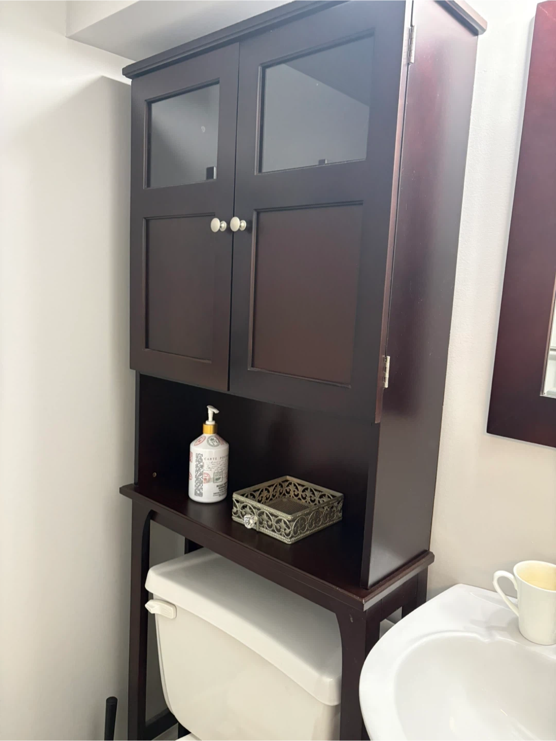 Dark Wood Over-the-Toilet Storage Cabinet