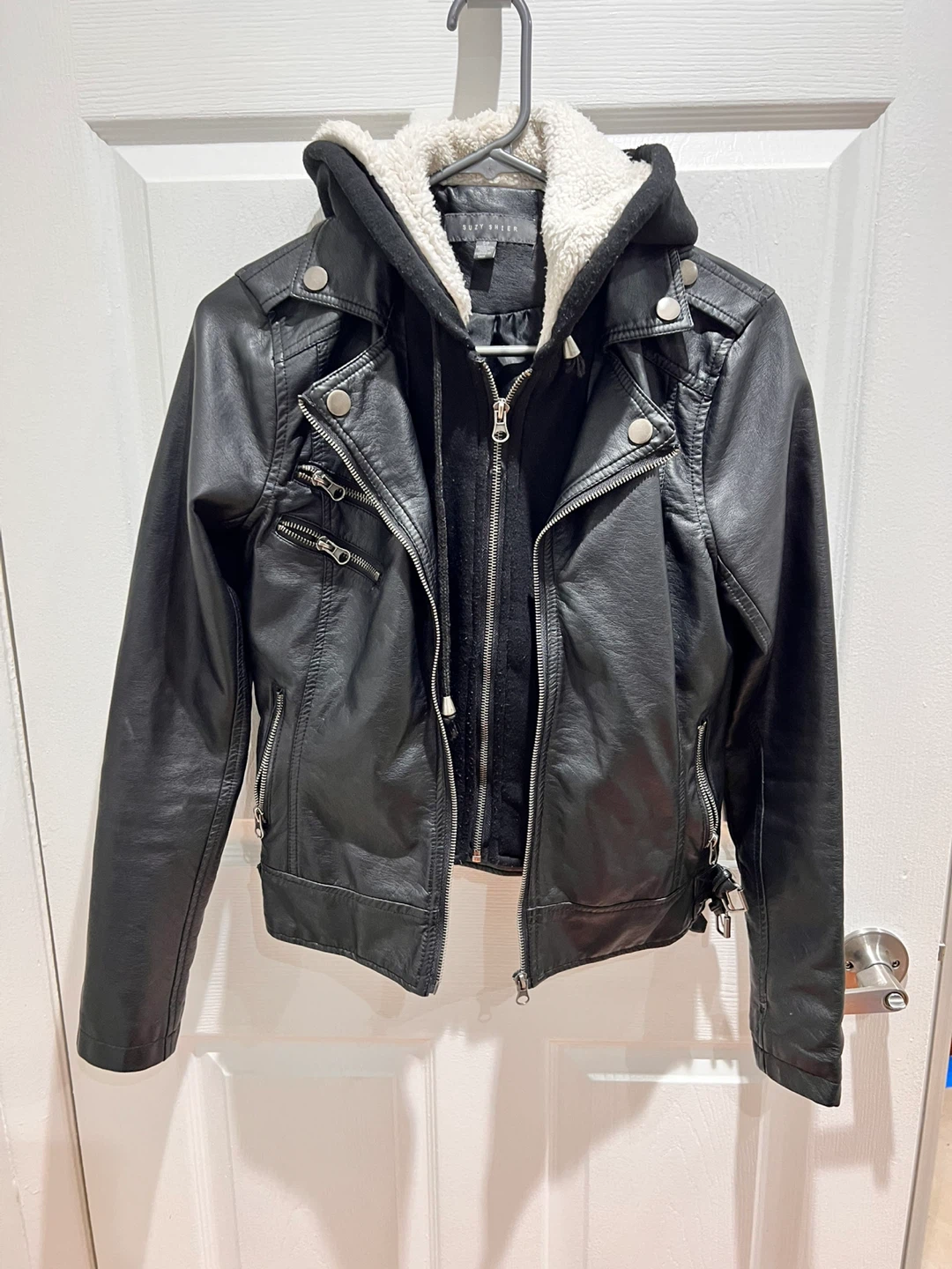 Suzy Shier Faux Leather Jacket with Hood - photo 2