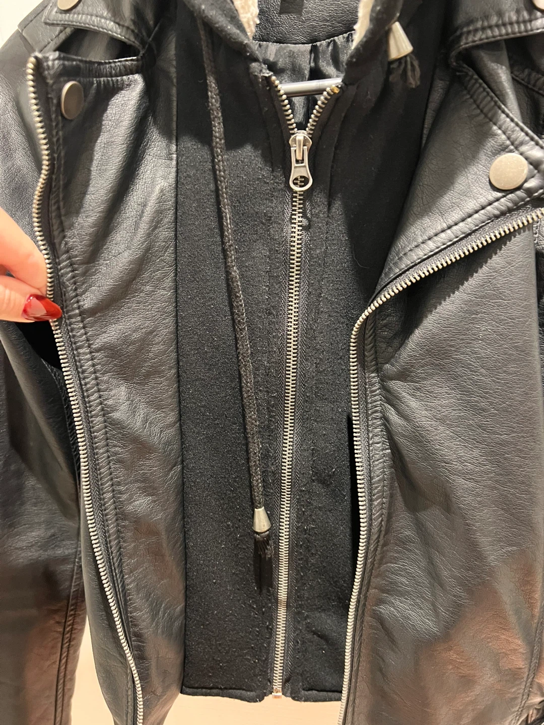 Suzy Shier Faux Leather Jacket with Hood - photo 3