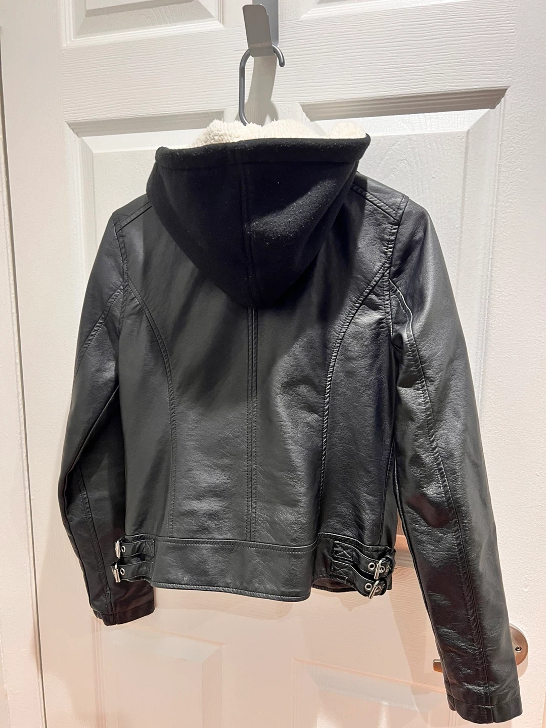Suzy Shier Faux Leather Jacket with Hood - photo 4