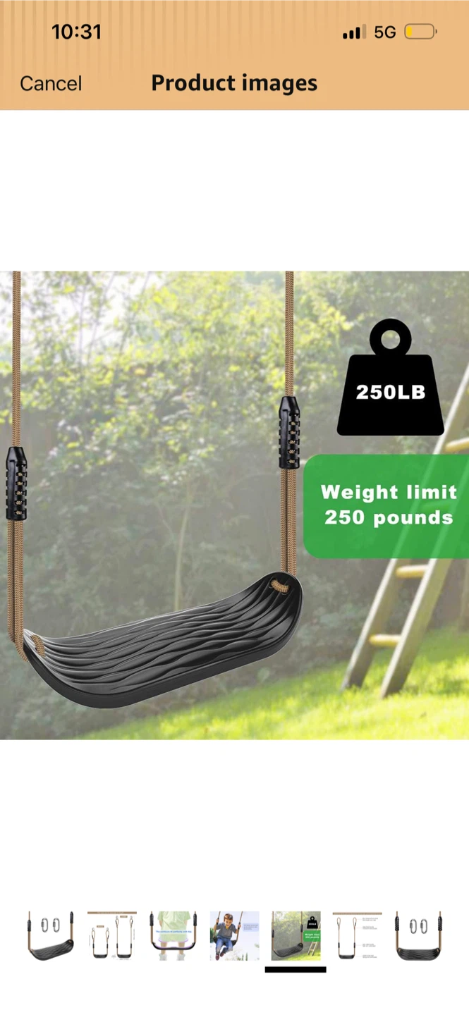SELEWARE Plastic Swing Seat with Adjustable Rope and Carabiners - photo 4